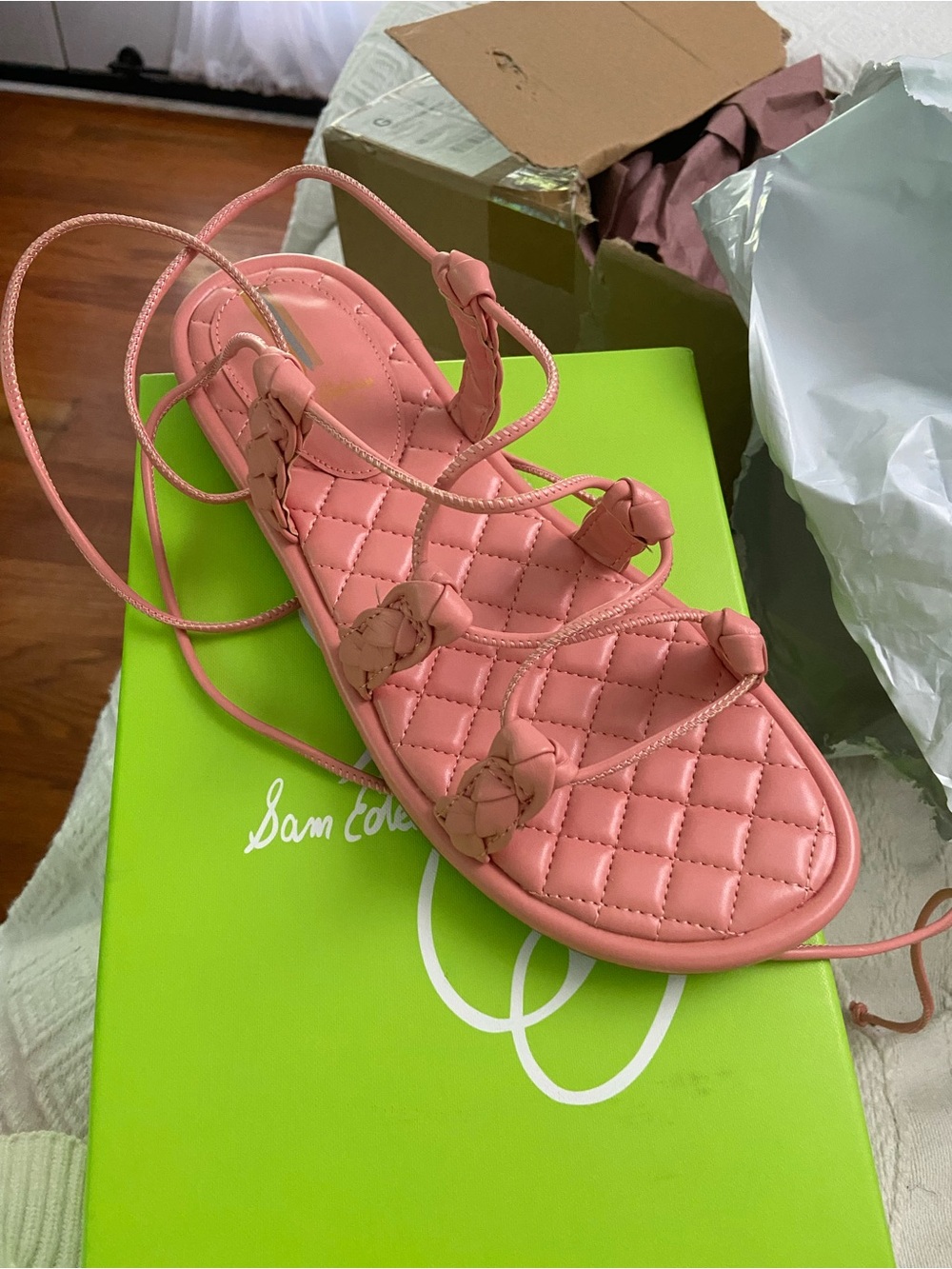 Sam Edelman Coral Pink Quilted Lace-Up Sandal